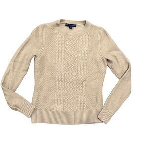 Brooks Brothers 346 Womens Tan Beige 100% Merino Wool Cable Knit Sweater S